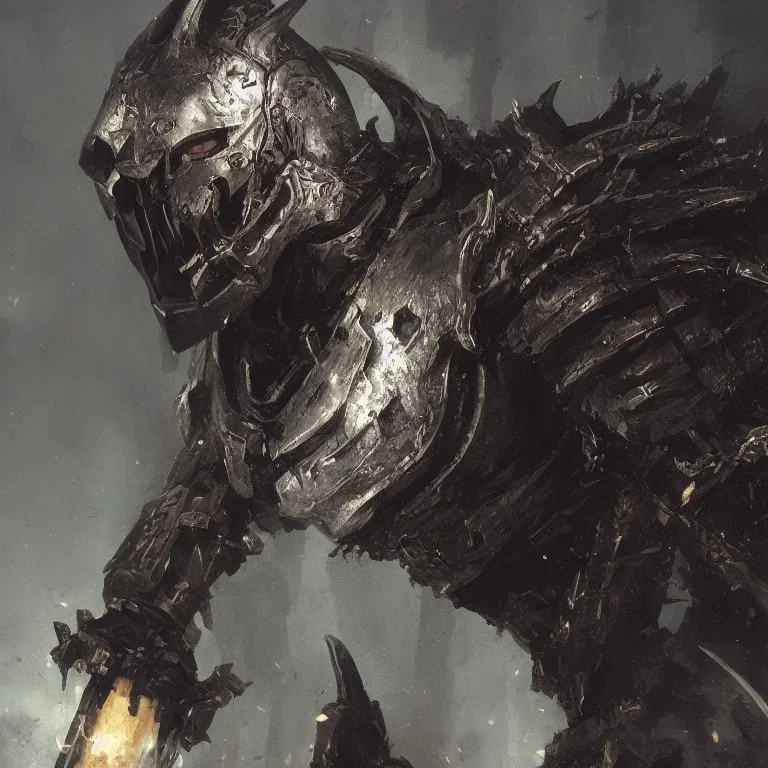 evil king in black metal armor, angry, emperious, 8k resolution concept art portrait by Greg Rutkowski, cyberpunk 2077