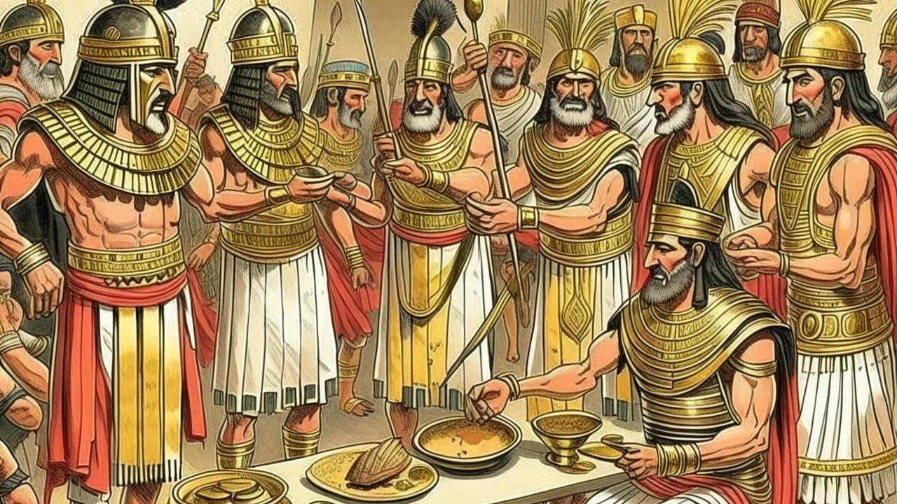 Phoenician soldiers received by the Pharaoh of Egypt for dinner