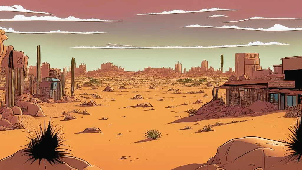 desert city far in the background comic style