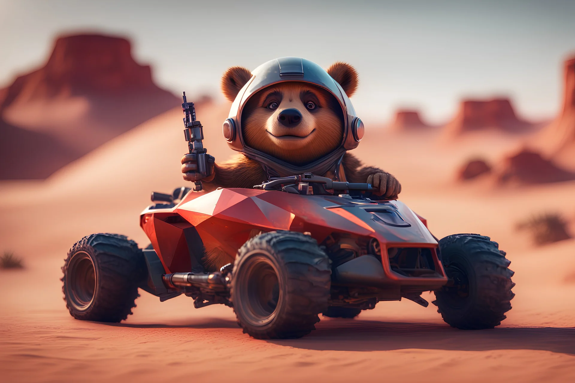 Lowpoly yogi bear driving highly symmetric metalli... | Gallery