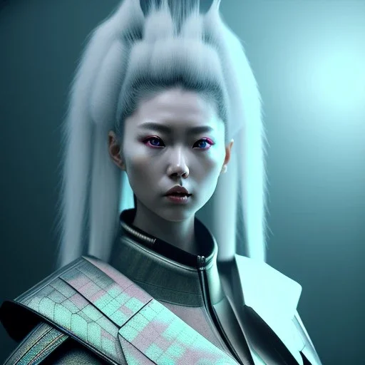 Woman samurai, cyberpunk, highly detailed, art stations, concept art, smooth, unreal engine 5, god rays, ray tracing, RTX, nanite polygons, lumen lighting, ultra detail, volumetric lighting, 3d, detailed anime, finely drawn, high definition, high resolution, cartoon [ animation, cartoon, drawing, painting, low res, cropped, watermark, jpeg artifacts, low quality, normal quality, bad anatomy, text error, worst quality, blurry thousan