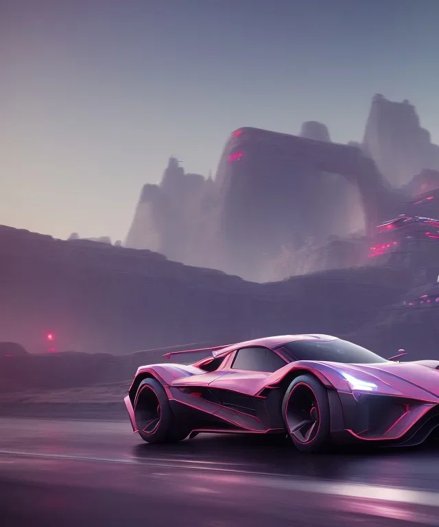 a futuristic car, deep colors, cyberpunk, Realistic photography, incredibly detailed, ultra-high resolution, 8k, complex 3d render, normal, original