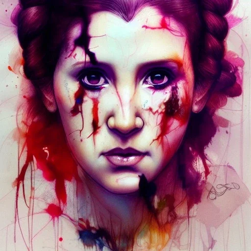 photorealistic princess leia ,braided hair, illustration on coarse canvas by <agnes cecile> and <Yoji Shinkawa>, ornate and intricate details , soft smooth lighting, ultra detailed concept art,