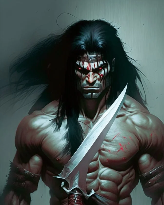 human berserker meaty black hair longsword