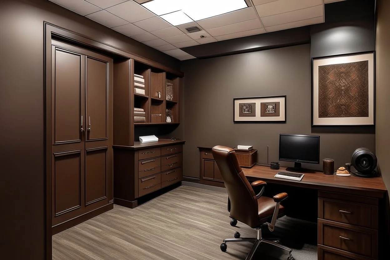 Staff offices with brown walls and furniture