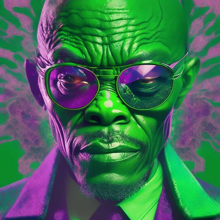 Samuel l jackson, mutando en un skrull, psicodelic green