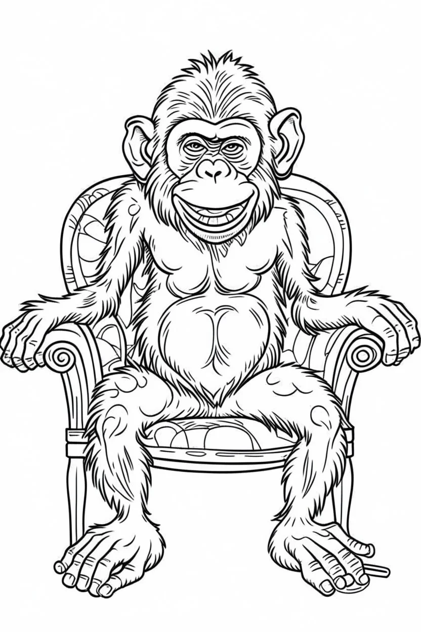 Outline art of laughing monkey sitting on a chair