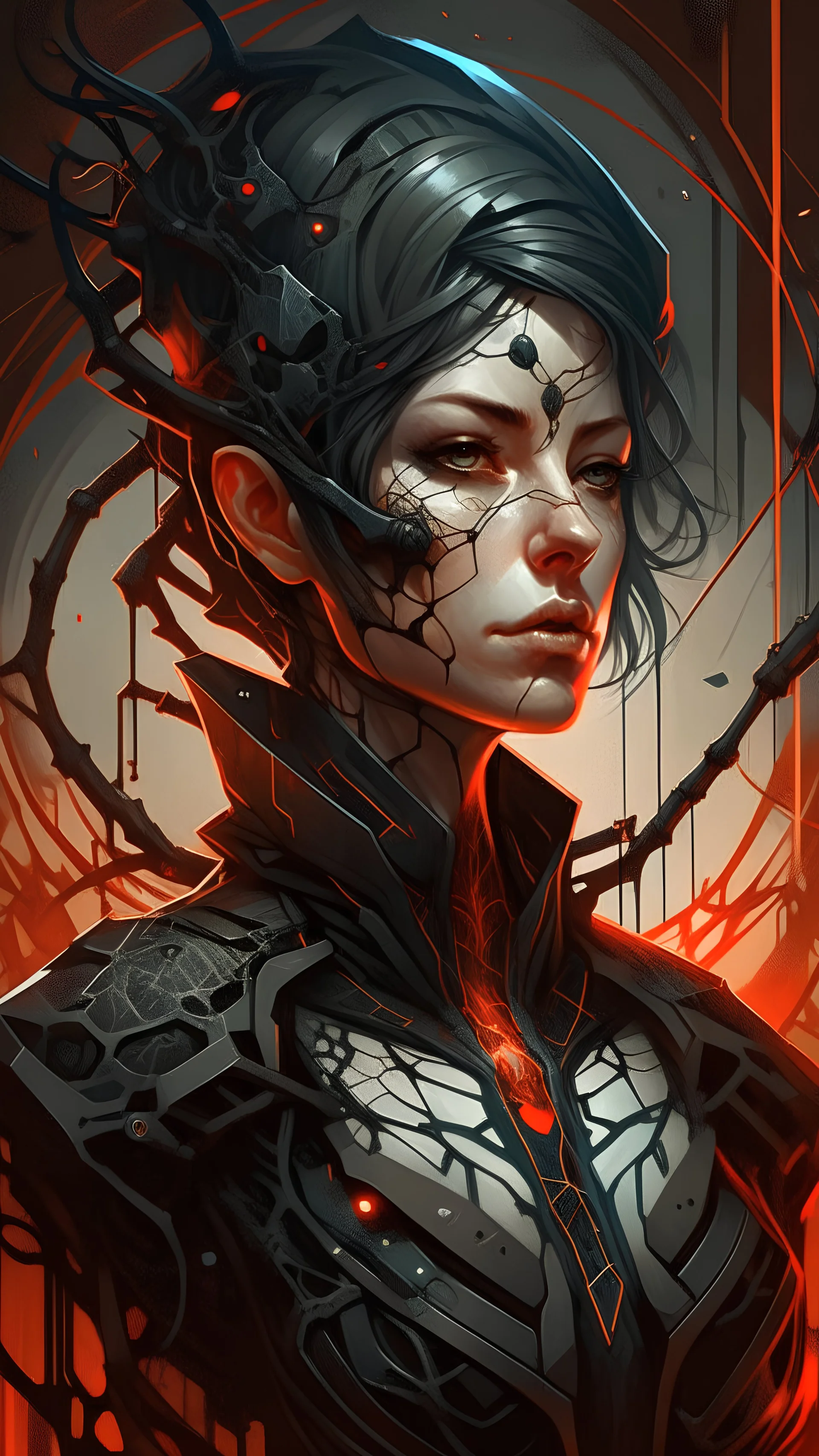 intricate calligraphy hexagonal ink portrait of a biohazard woman wearing destroyed clothes, dripping lovecraftian paint, eldritch bullet particles, stylized fantasy polygon art by WLOP, artgerm, peter mohrbacher, artstation award-winning professional portrait atmospheric fantastical, alluring gaze, tattooed body,minor cyberpunk details,art style by john Baptist Monge