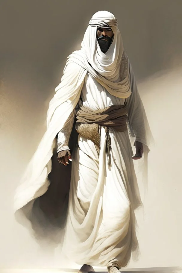 An Arab warrior in plain robes and a pale face full body