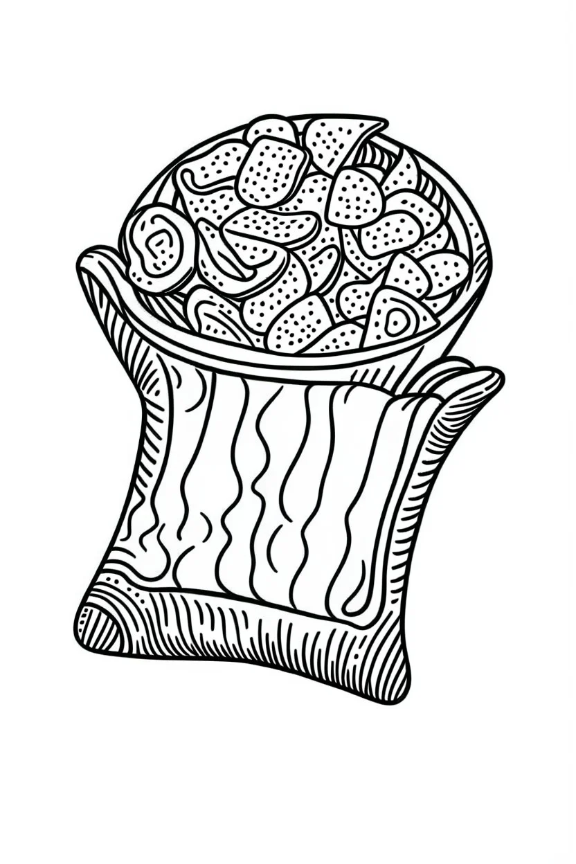 DRAW FOR COLORING OF CHIPS, CARTOON STYLE, LOW DETAILS, THICK LINES, NO SHADING, NO COLOR