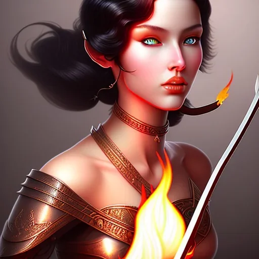 black hair lady archer top with flame