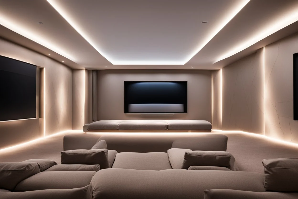 home cinema room with LED lighting in the walls make sure the room is completely symmetrical