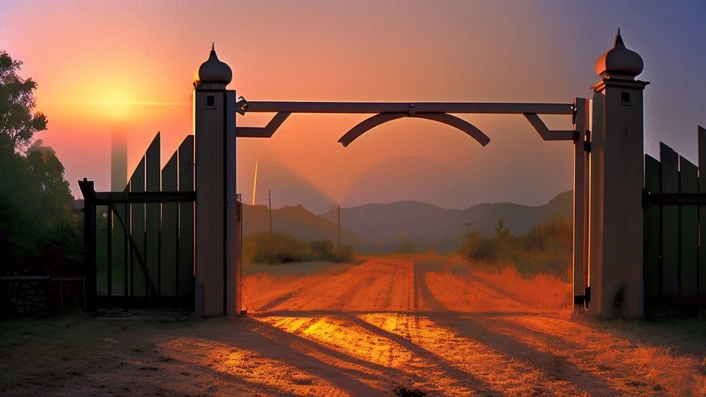 bright light beyond a huge gate