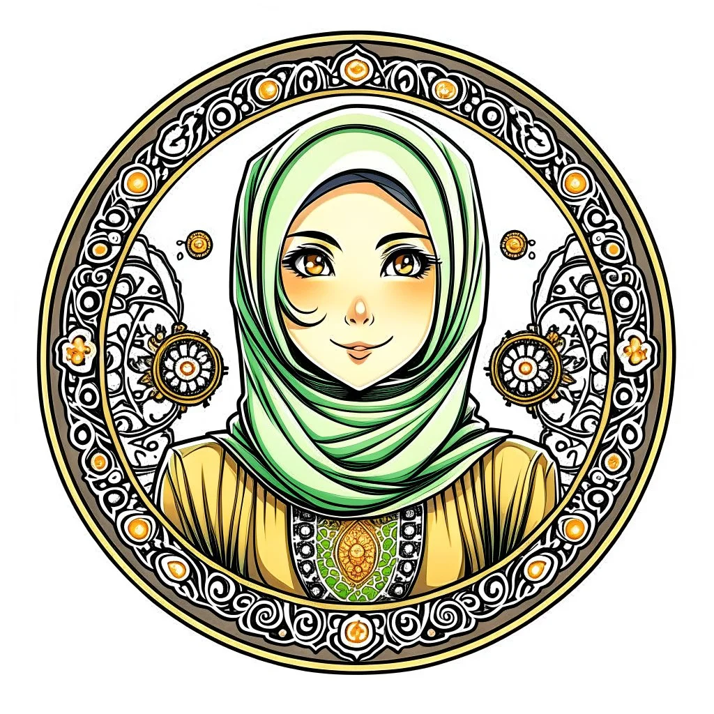 anime Only the face Muslim Pretty impressive women inside a circular frame,Portrait image,professional look