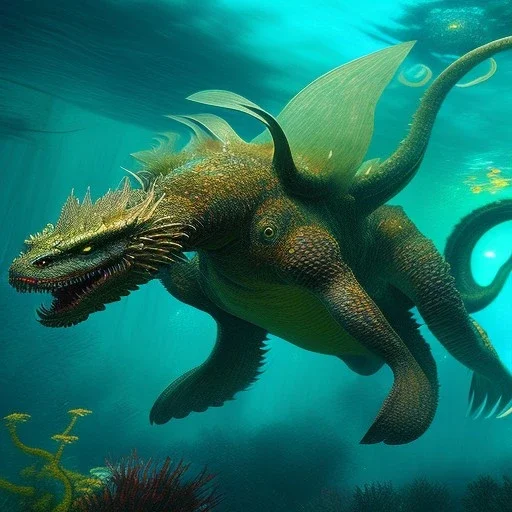 Hydra Monster underwater by van Gogh 8k