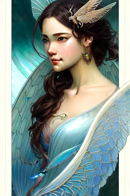 portrait of a water fairy, watery wings, highly detailed, detailed face, smooth, sharp focus, chiaroscuro, digital painting, rossdraws, artgerm and greg rutkowski and alphonse mucha