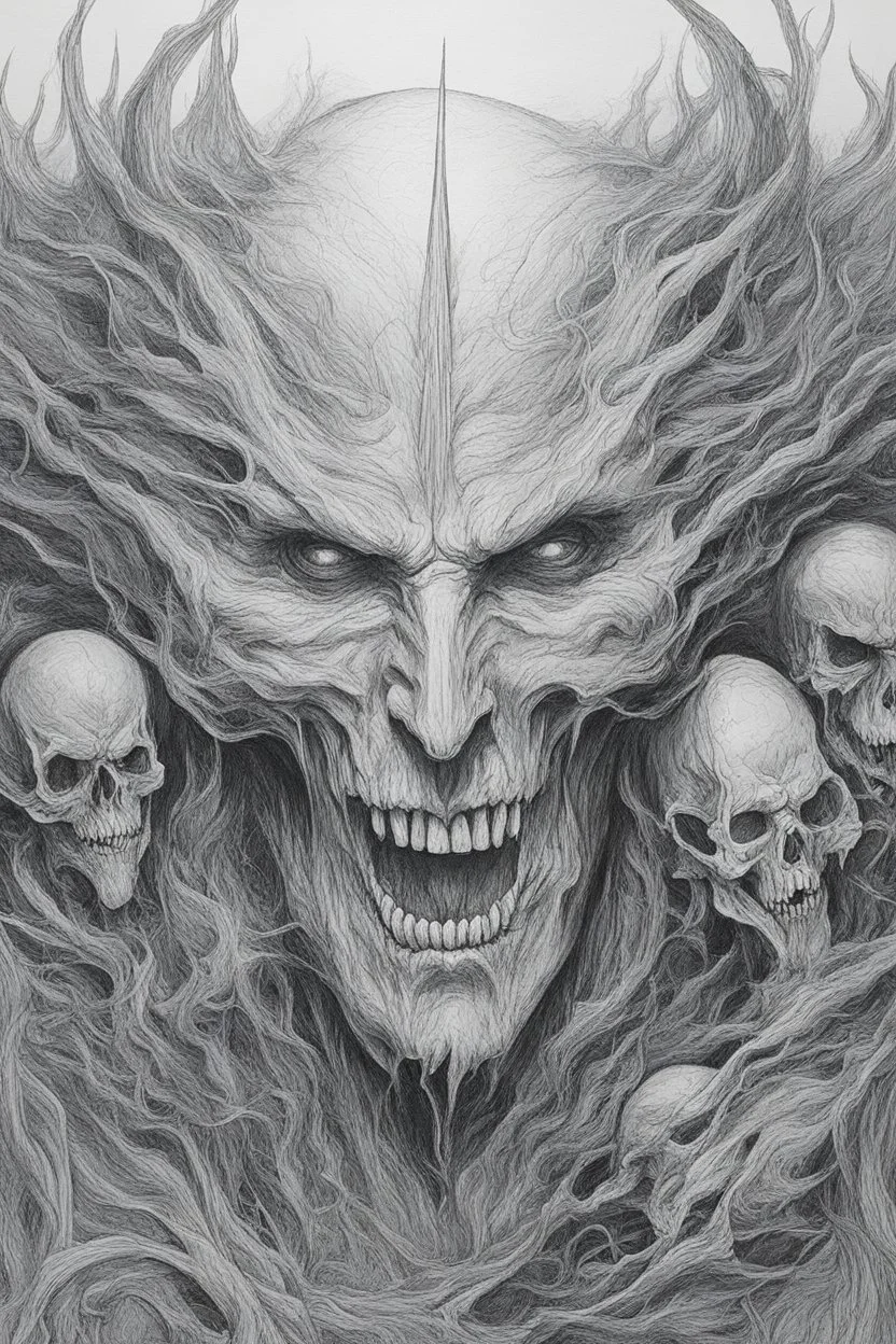 Nightmare in my mind, evil in many faces, Busch painting nightmare, thin line draw