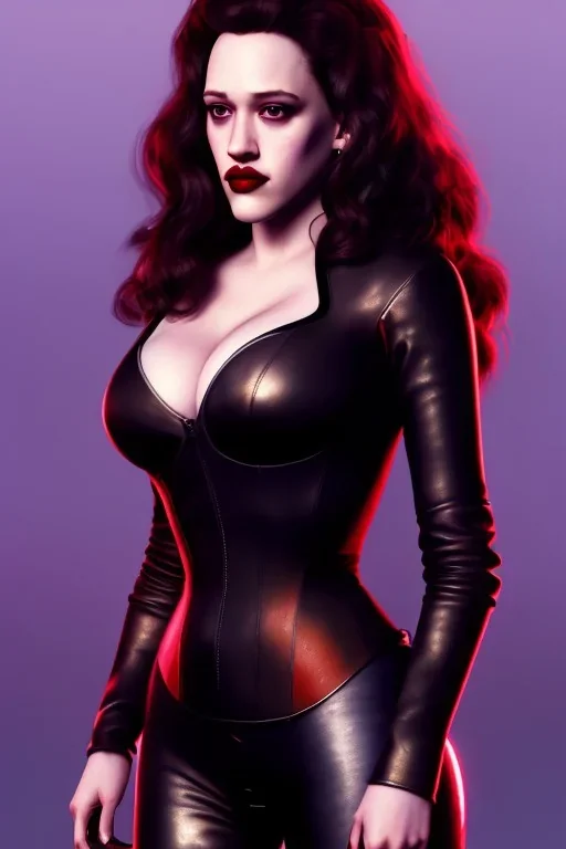 painting of kat dennings as evil queen in black leather pants, , leather, angry, stern look, volumetric lighting, particales,highly detailed,cinematic, deep colours,8, highly detailed, digital painting, artstation, concept art, smooth, sharp focus,