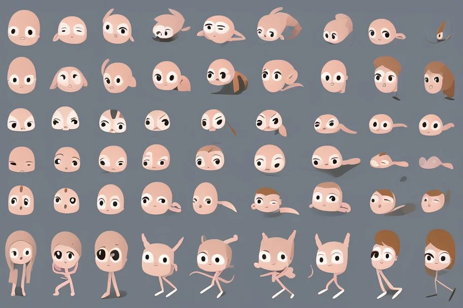 make a bunch of simple cute cartoon characters with bodies arms, and legs I could draw and make them all different