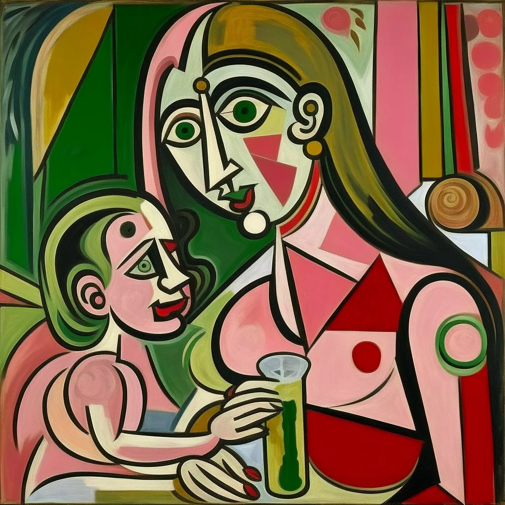 picasso vrouw kind aan de borst drinken roze