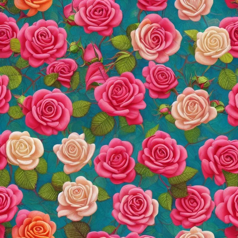 a highly detailed painting of Ecuador Roses, seamless pattern, pop surrealism, high resolution, oil on canvas