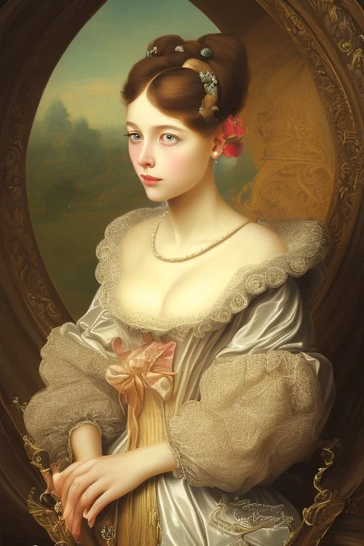 Potrait of young woman as rococo oil panting no rambut as