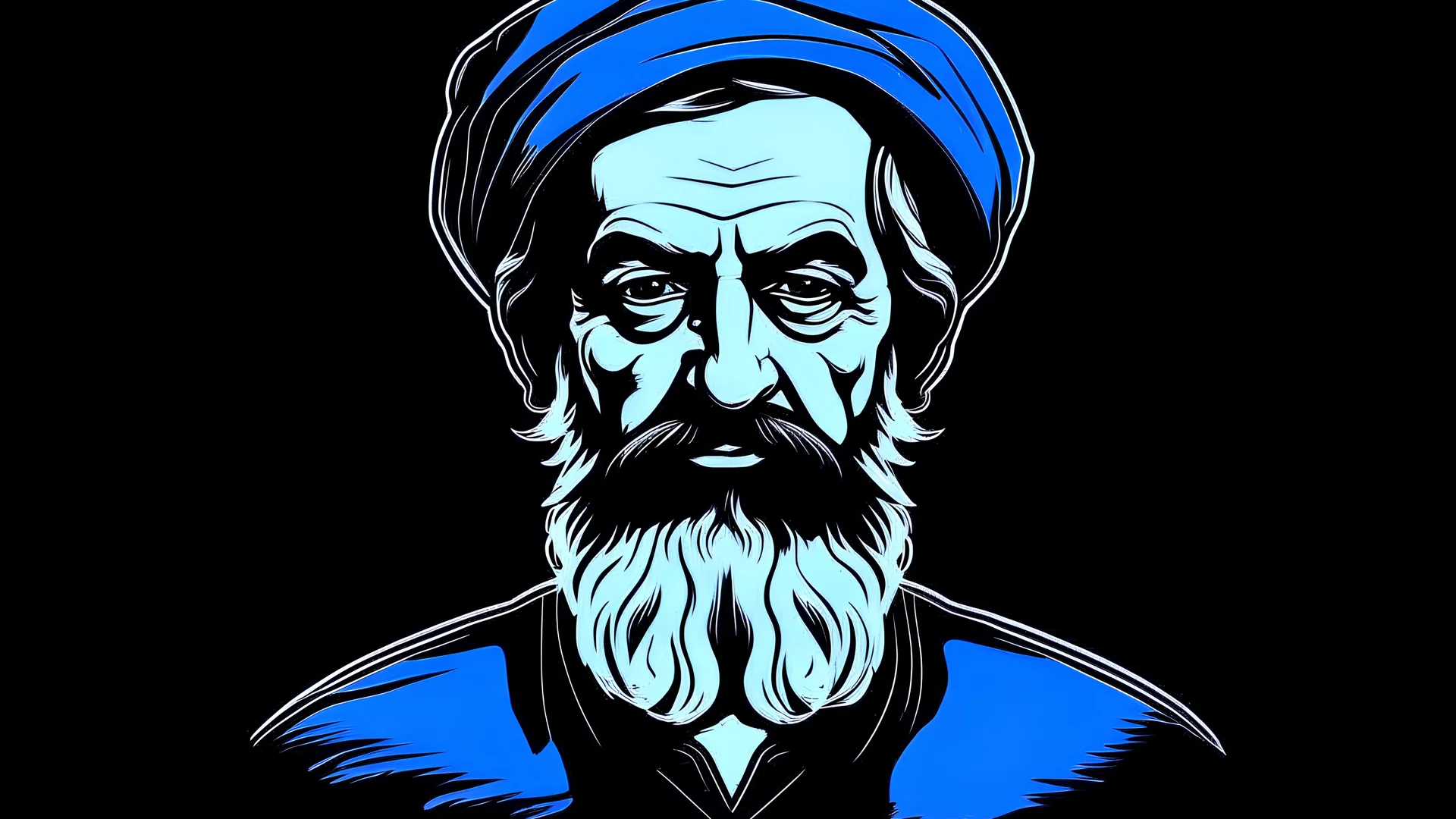 simple black-blue image of a strong and kind leader in iran