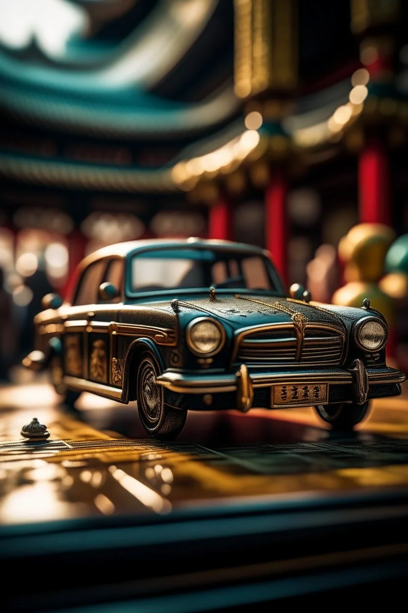 the car of the kung fu master in temple,shot on Hasselblad h6d-400c, zeiss prime lens, bokeh like f/0.8, tilt-shift lens 8k, high detail, smooth render, down-light, unreal engine, prize winning