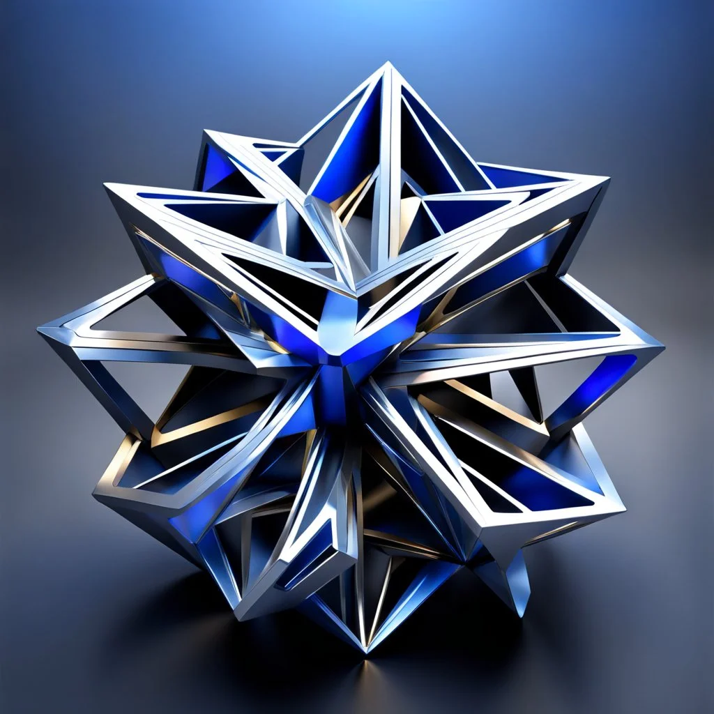 2d structures recursive made of a metallic random color ribon thick fractat of and geometry objects ,blue gray tema background
