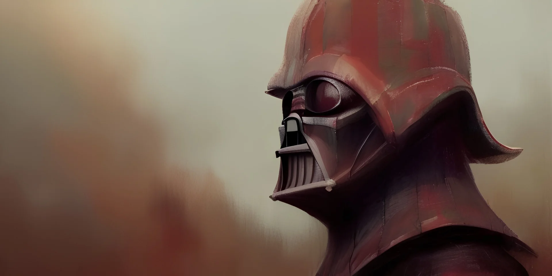 Portrait of 1977 darth vader, oli painting, impressionism, old, damaged, art, painting, high detail, quality artist, strokes, moody, fog,