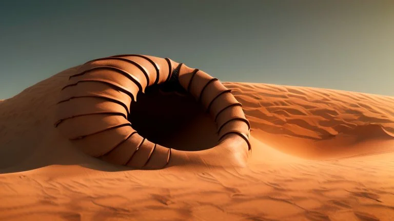 In the desert in the dunes a large sandworm full screen, concept art