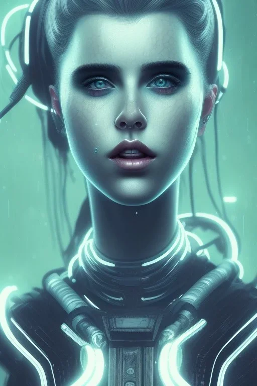 danish singer mø face, cyberpunk, neonbrush tones,