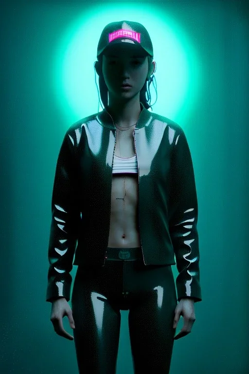 Ultra Realistic image, 25 years old brunette woman, portrait, small stature, small chest, yakuza full body tattoo, transparent latex coat, rain, fog, hot, dark, leds, neon, cyberpunk, vibrant color, highly detailed, art stations, concept art, smooth, unreal engine 5, god rays, ray tracing, RTX, lumen lighting, ultra detail, volumetric lighting.