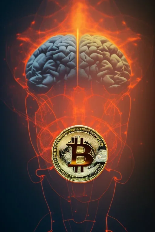 men in the bitcoin brain, Fire theme art, Dark moody night atmosphere, , 8K, close-up face, anatomically perfect face