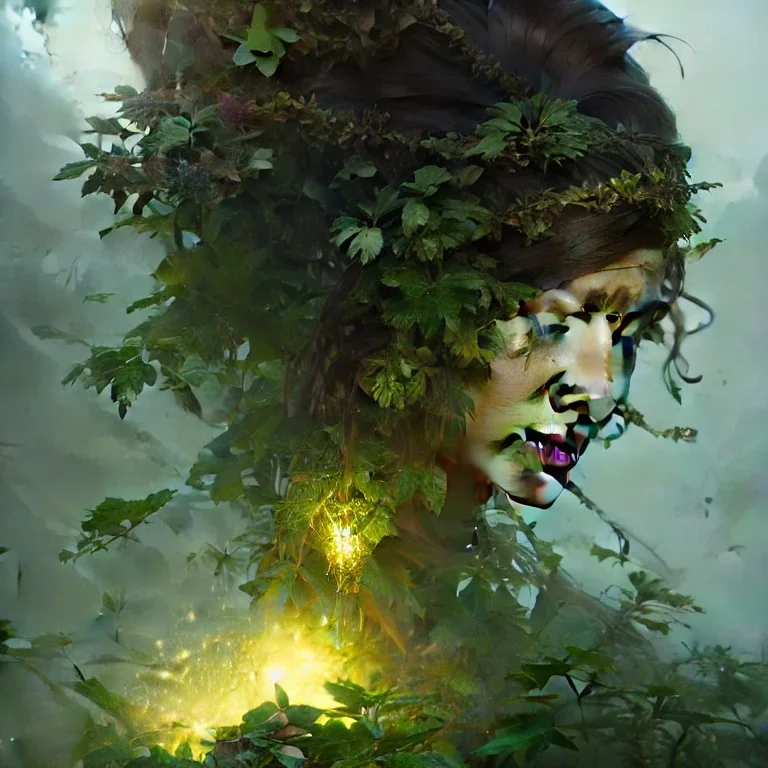 a beautiful portrait of a plant goddess with closed eyes by Greg Rutkowski and Raymond Swanland, Trending on Artstation, ultra realistic digital art