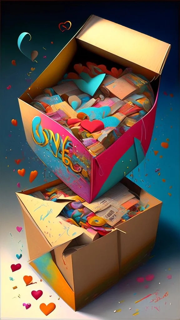 Open box stuffed with overflowing love letters, realistic, professional, art, detailed, vibrant colors.