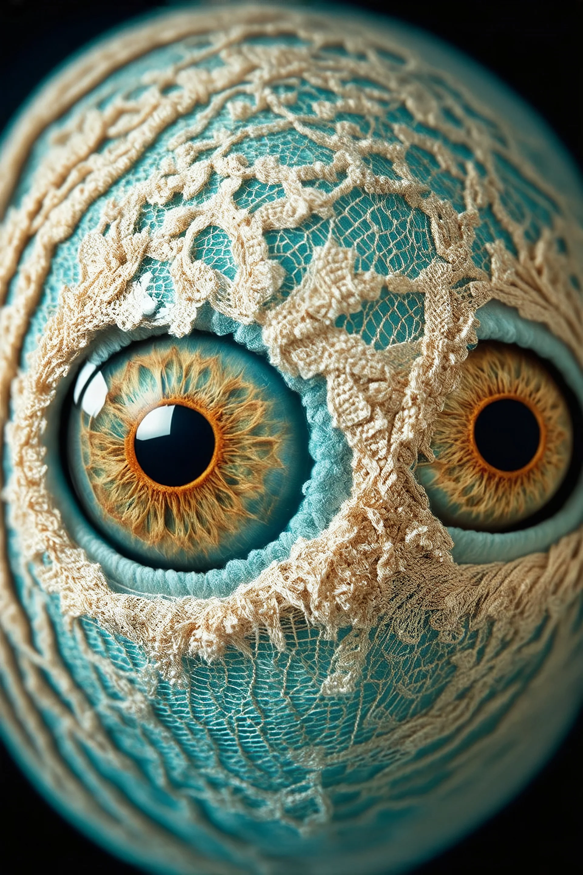 Eyeballs made of lace, 3d, autochrome