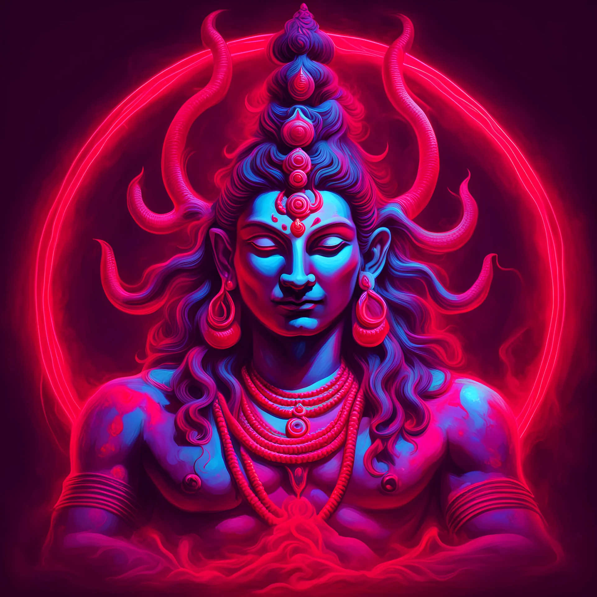 God shiva Demonic image in neon red color pallet