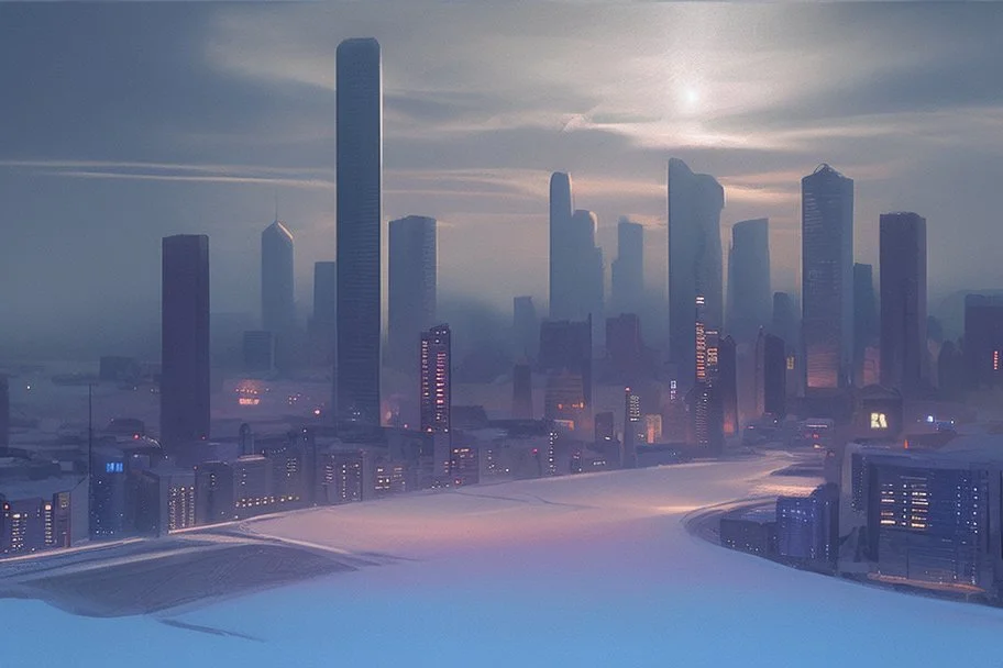 city, ice, gary numan influence, realistic painting