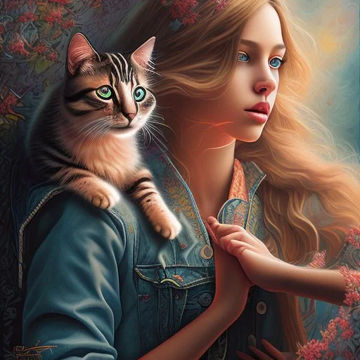 A girl and her cat inspirational styles - Pointillism, Realism and Fauvism