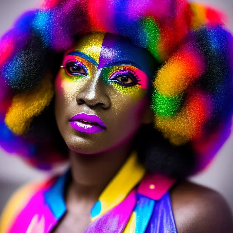 older man, fourty years old, masterpiece, best quality, family of three, ebony skinned, sparkling eyes, fluorescent skin, colorful makeup, afro, highly detailed body, afrofuturism, scifi, sun light, 4K, RAW, depth of field, high contrast, realistic details, 24mm