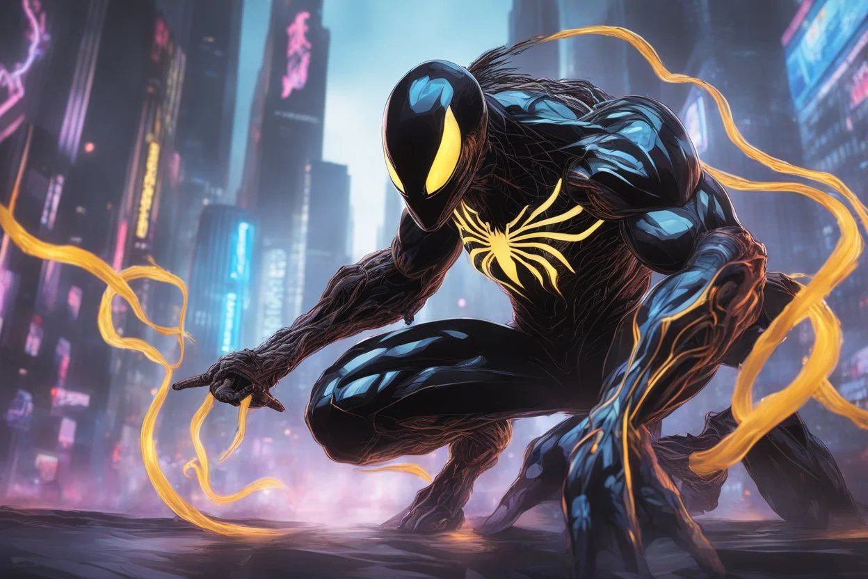 Huge symbiote in 8k solo leveling shadow drawing style, demon model, neon lights, intricate details, highly detailed, high details, detailed portrait, masterpiece,ultra detailed, ultra quality