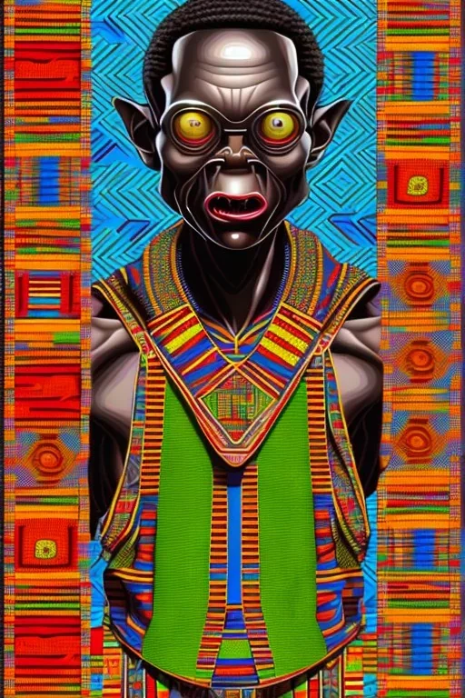 smeagol in Kente cloth, cinematic, ghana colours, african pattern, engraved, high detail