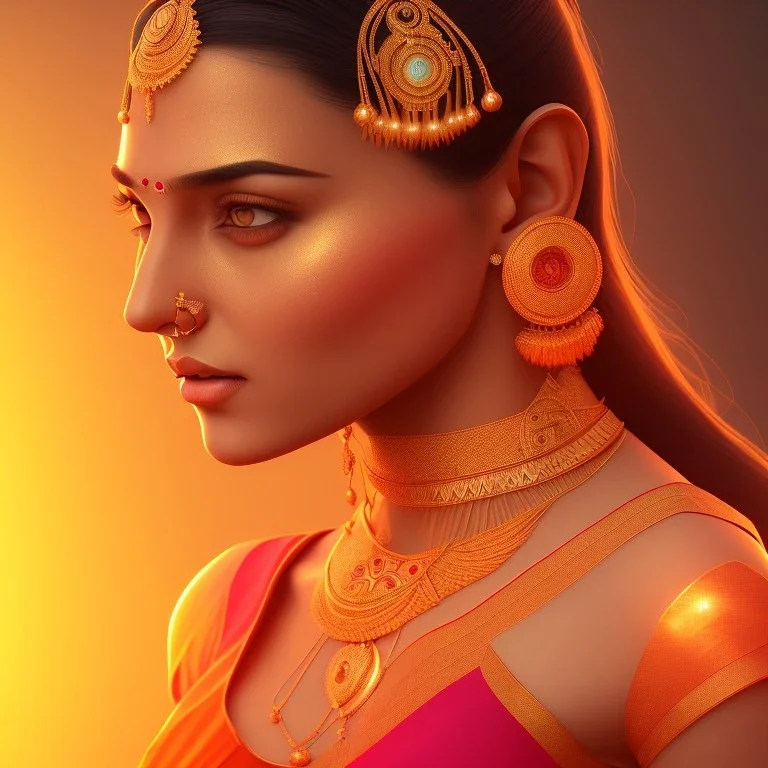 South Indian actress Ivana, by Mahmoud Sai, Cartographic, Circuitry, Golden Hour, Closeup-View, 16k, Lumen Global Illumination, Diffraction Grading