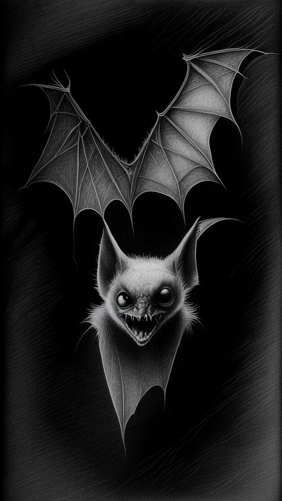 pencil drawing of bat, Spooky, scary, halloween, black paper