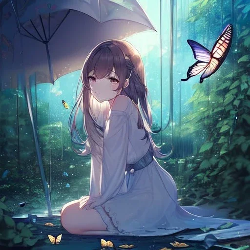 raining, butterfly leaning pose,