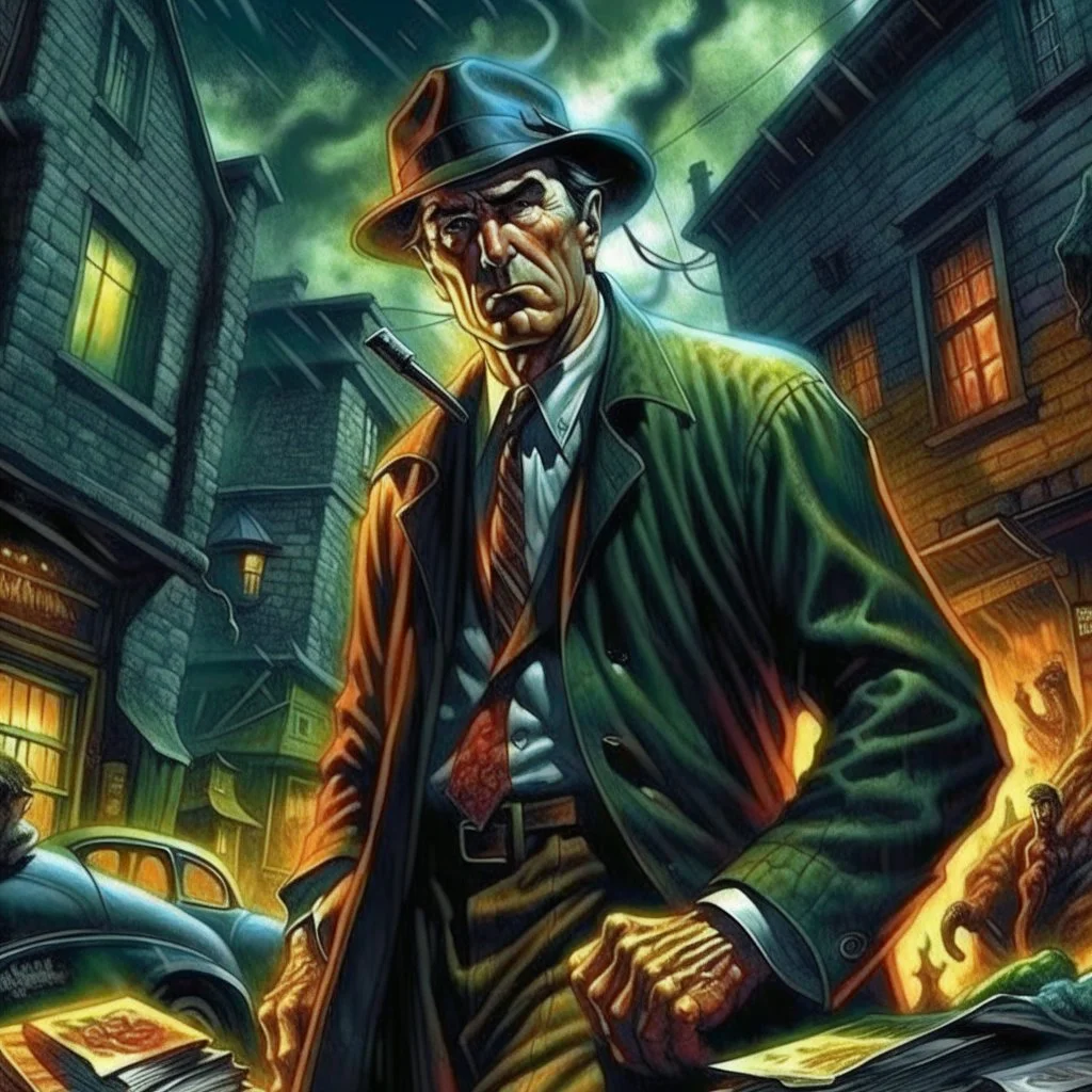 weird tales detective cover art grimdark realistic