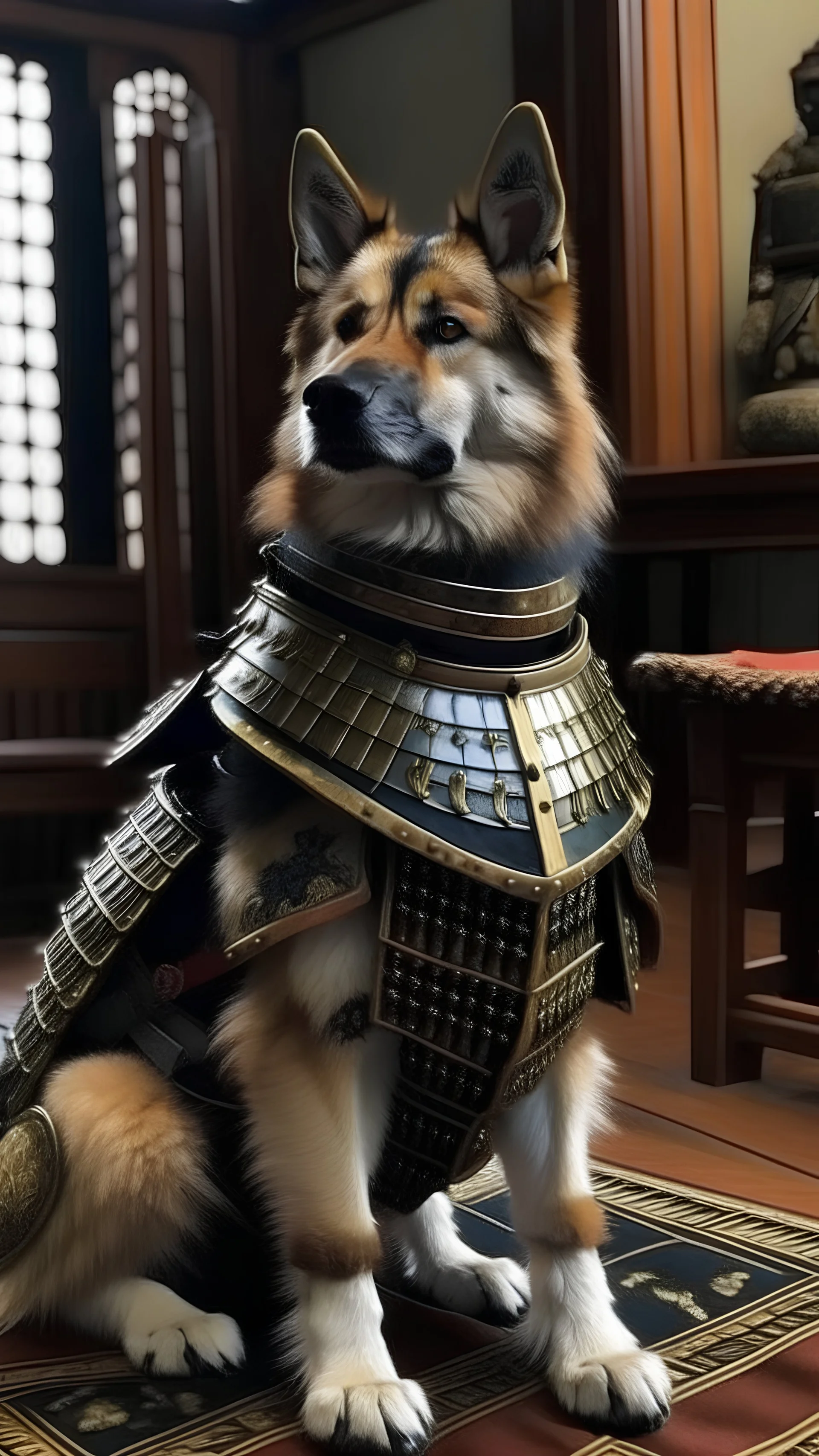 Dog with general samurai armor anime