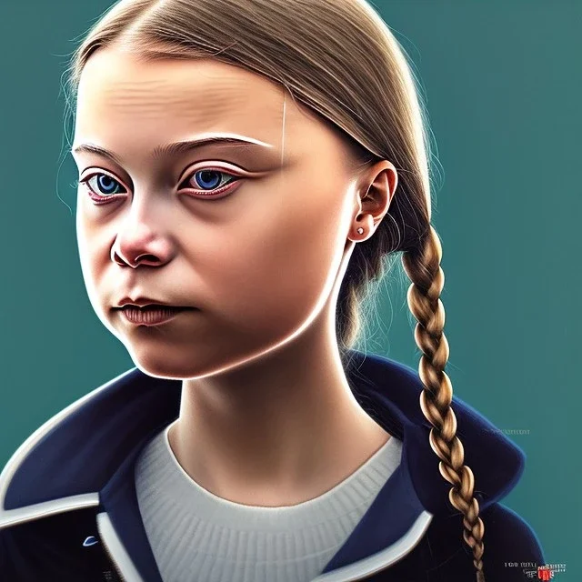 portrait of Greta Thunberg drinking crude oil