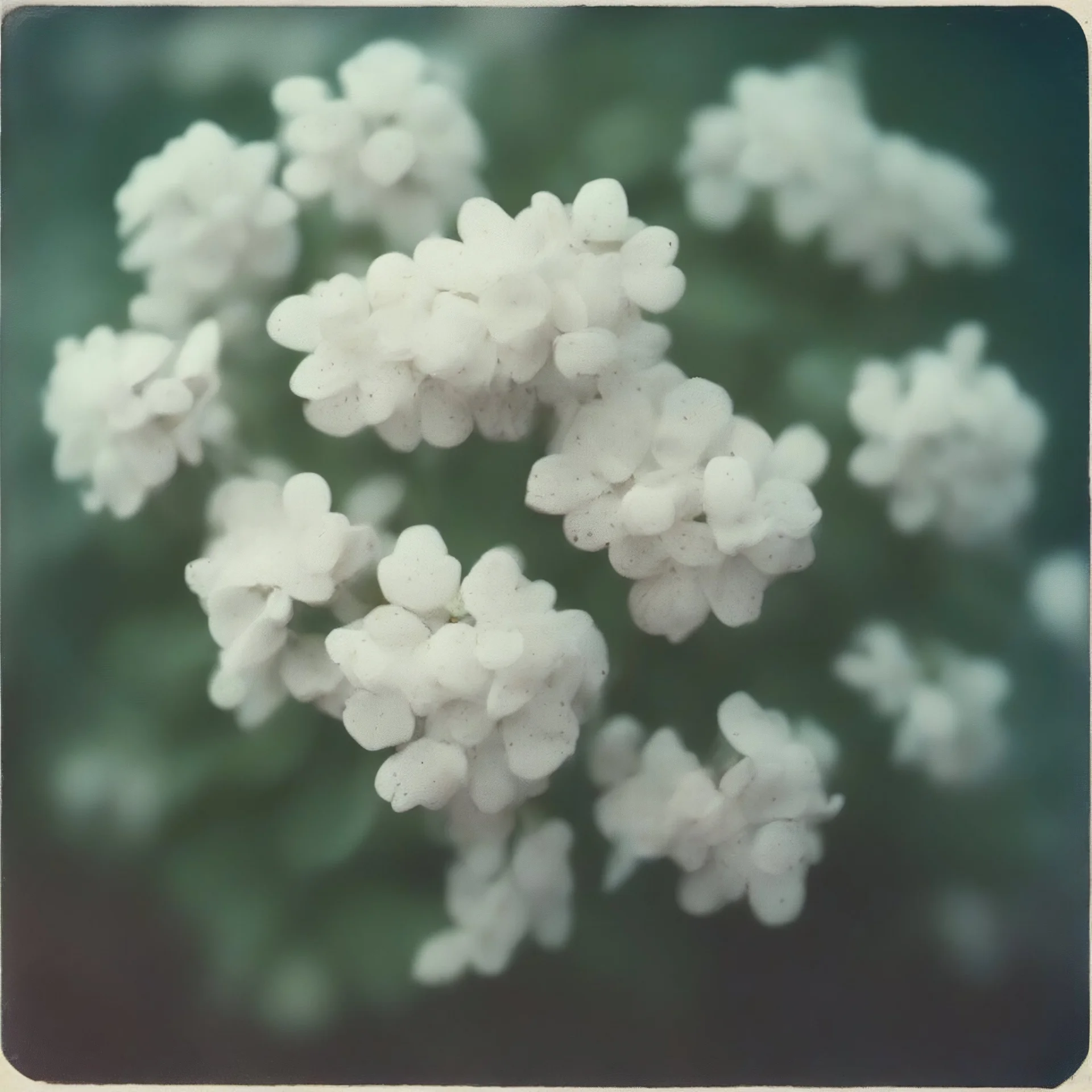 Strange white lilac flower with basic red dots, autochrome
